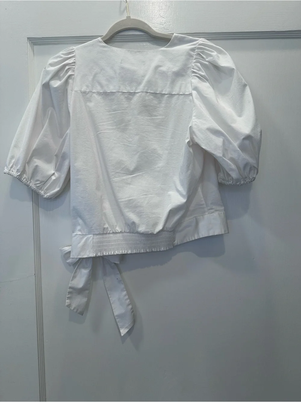 Banana Republic White Poplin Puff Sleeve Wrap Top with Side Tie